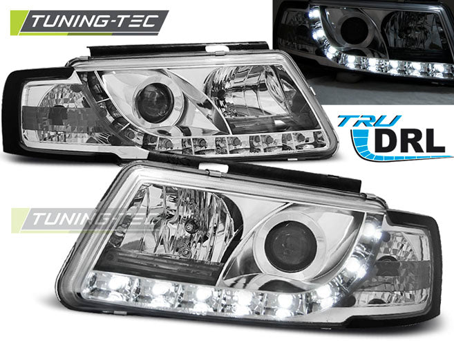 Phares avec feux de jour chromés compatibles VW Passat B5 3B 11.96-08.00