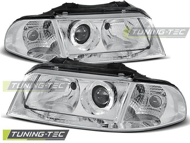 Phares chromés compatibles avec Audi A4 01.99-11.00