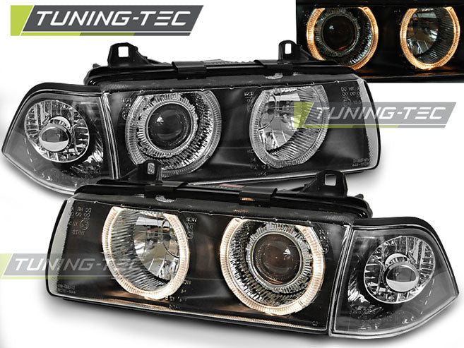 Phares Angel Eyes noirs compatibles BMW E36 12.90-08.99 Coupé Cabriolet