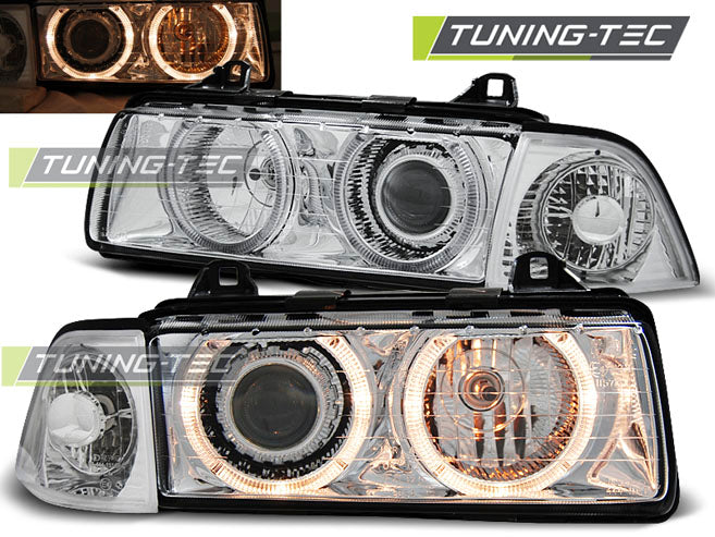 Phares Angel Eyes chromés compatibles BMW E36 12.90-08.99