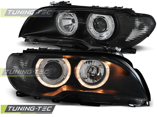 Phares Angel Eyes noirs compatibles BMW E46 Coupé Cabriolet 04.03-06