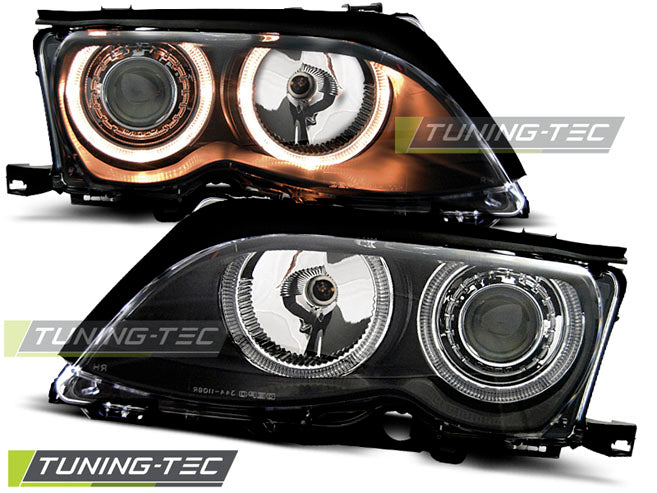 Phares Angel Eyes noirs compatibles BMW E46 09.01-03.05 S/T
