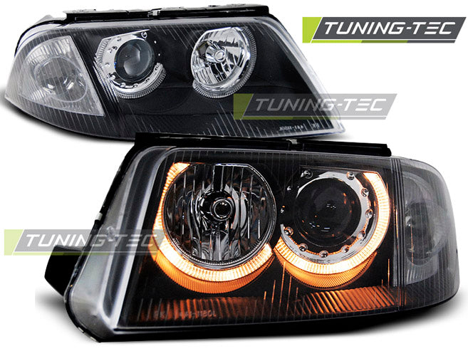 Phares Angel Eyes noirs compatibles avec VW Passat 3BG B5 FL 09.00-03.05
