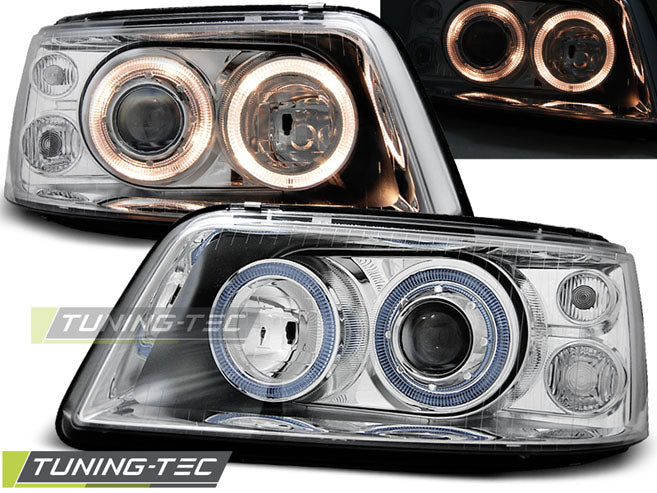 Phares Angel Eyes chromés compatibles VW T5 04.03-08.09