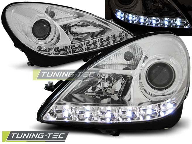 Phares chromés à feux de jour compatibles avec Mercedes R171 SLK 04-11