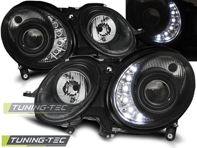 Phares de jour noirs compatibles avec Mercedes W211 Classe E 03.02-04.06