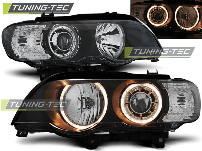Phares Angel Eyes noirs compatibles BMW X5 E53 99-03