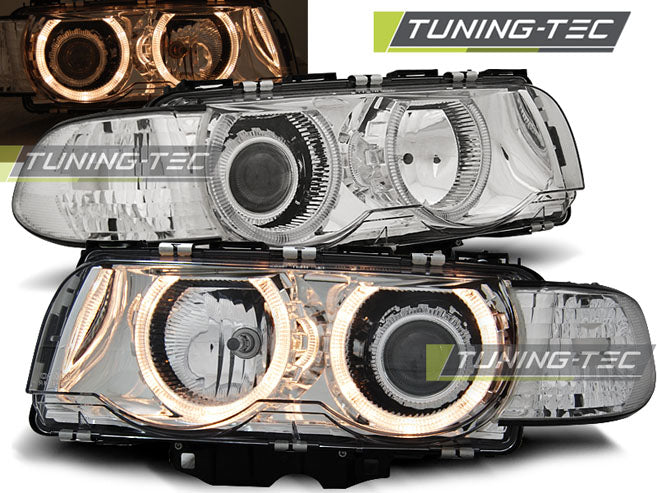 Phares Angel Eyes chromés compatibles BMW E38 09.98-07.01