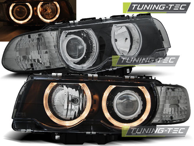 Phares Angel Eyes noirs compatibles BMW E38 09.98-07.01