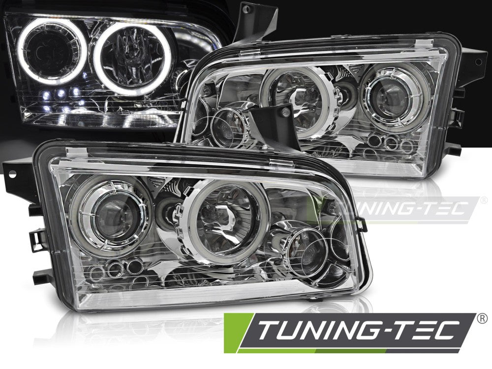 Phares Angel Eyes CCFL chromés pour Dodge Charger LX 06-10