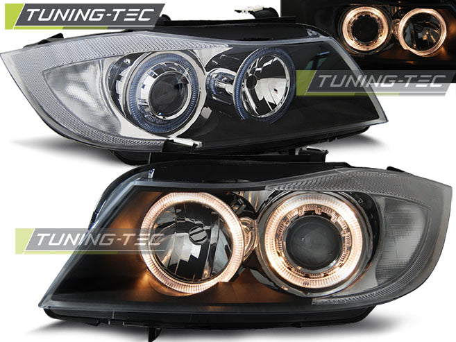 Phares Angel Eyes noirs compatibles BMW E90/E91 05-08
