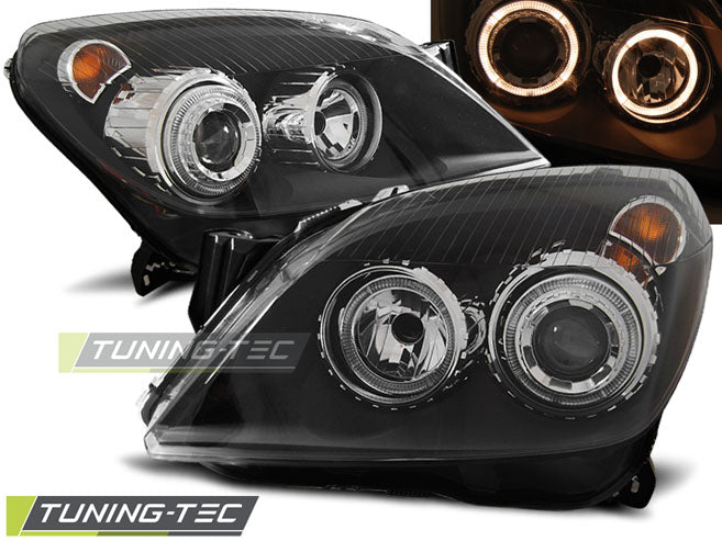 Phares Angel Eyes noirs compatibles Opel Astra H 03.04-09
