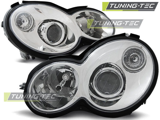Phares chromés compatibles avec Mercedes CL203 Classe C 00-04