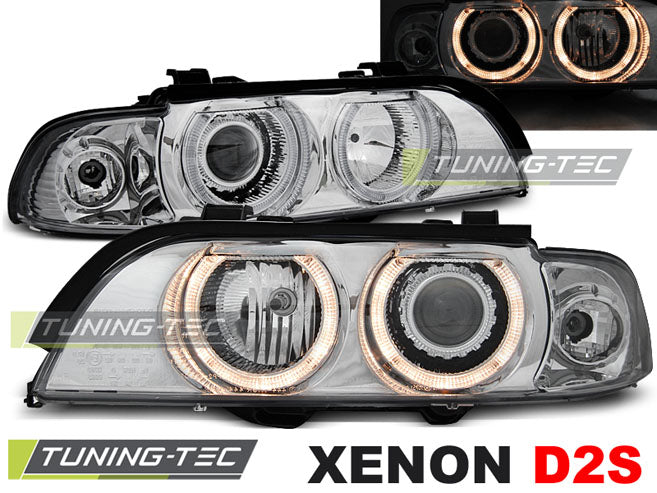 Phares au xénon Angel Eyes chromés compatibles BMW E39 09.95-06.03