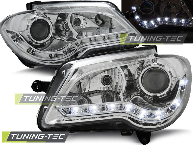 Phares chromés à feux de jour compatibles avec VW Touran 06-10
