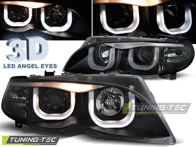Phares Angel Eyes 3D noirs compatibles BMW E46 09.01-03.05 S/T noirs
