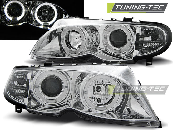 Phares Angel Eyes chromés compatibles BMW E46 01-05