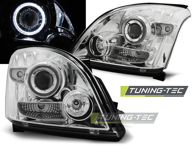 Phares Angel Eyes chromés CCFL pour Toyota Land Cruiser 120 (2003-2009)