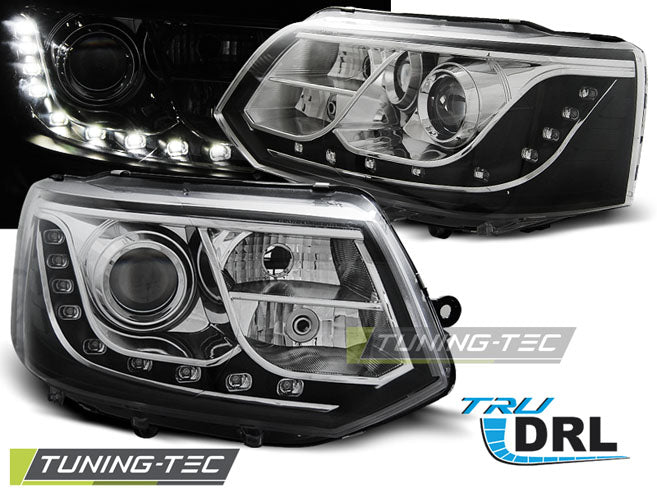 Phares chromés avec feux de jour (DRL) compatibles avec VW T5 2010-2015