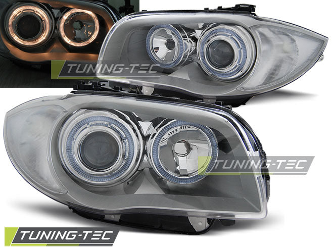 Phares Angel Eyes chromés compatibles BMW Série 1 E87/E81/82/88 04-11