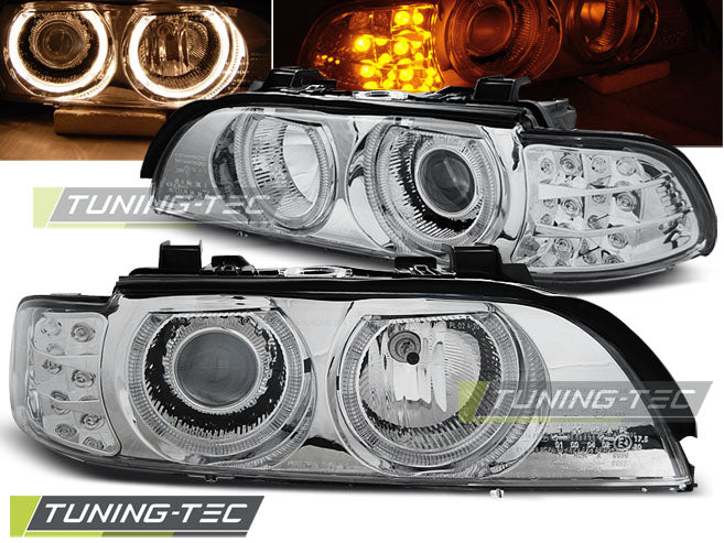 Phares Angel Eyes chromés avec clignotants LED compatibles BMW E39 09.95-06.03