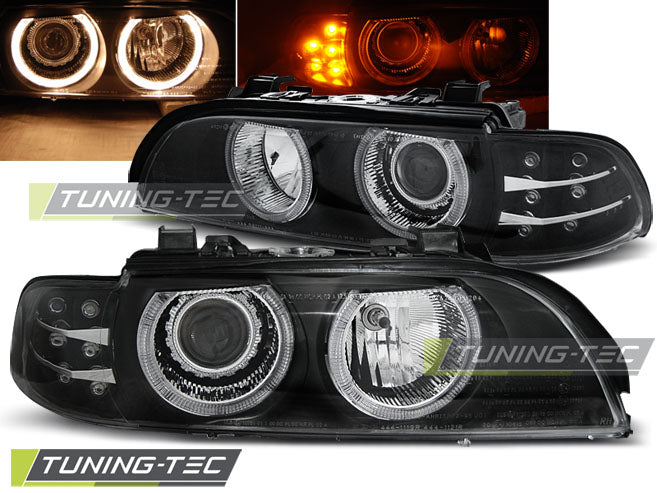 Phares Angel Eyes noirs avec clignotants à LED pour BMW E39 09.95-06.03