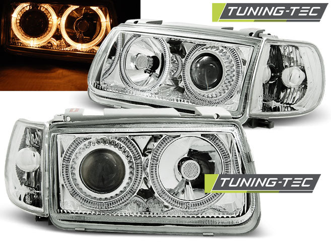 Phares Angel Eyes chromés compatibles VW Polo 6N 10.94-09.99