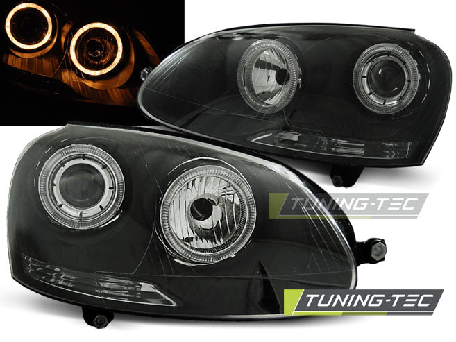 Phares Angel Eyes noirs compatibles avec VW Golf V 03-09