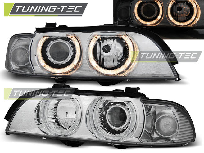 Phares Angel Eyes chromés compatibles BMW E39 09.95-06.03