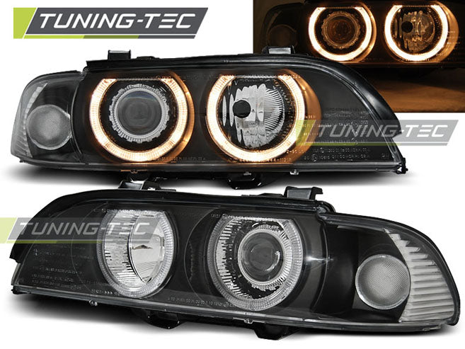 Phares Angel Eyes noirs compatibles BMW E39 09.95-06.03