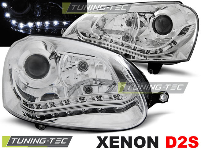 Phares au xénon chromés compatibles avec VW Golf 5