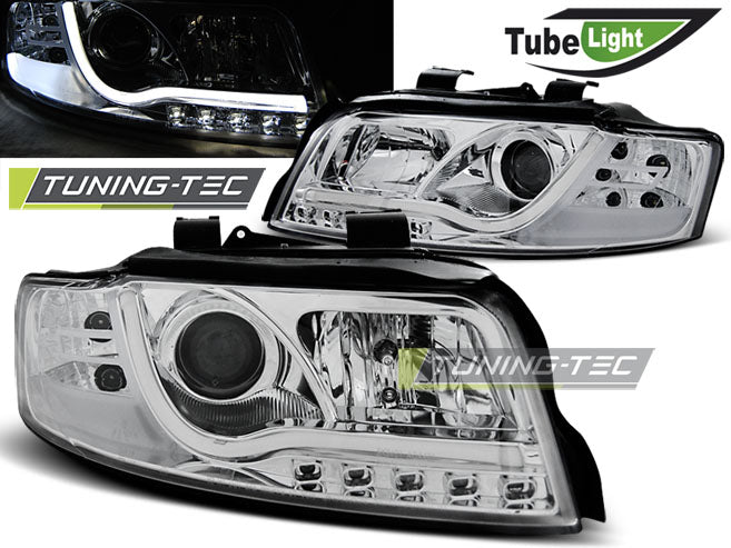 Tube lumineux chromé pour phares, compatible avec Audi A4 10.00-10.04