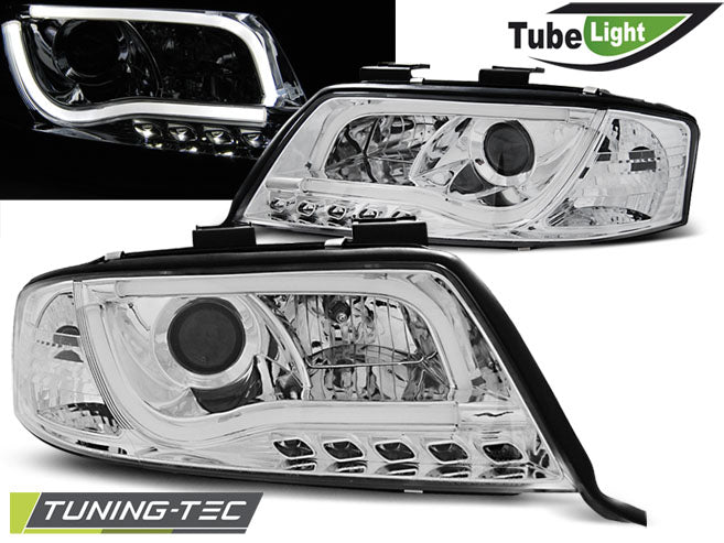 Phares tubulaires chromés compatibles avec Audi A6 06.01-05.04