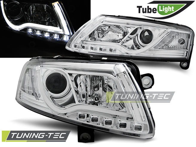 Phares tubulaires chromés compatibles avec Audi A6 C6 04.04-08