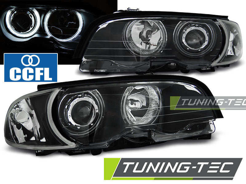 Phares Angel Eyes CCFL noirs compatibles BMW E46 04.99-03.03 Coupé Cabriolet