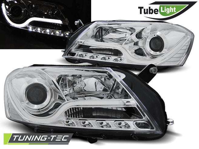 Phares tubulaires chromés compatibles VW Passat B7 10.10-10.14