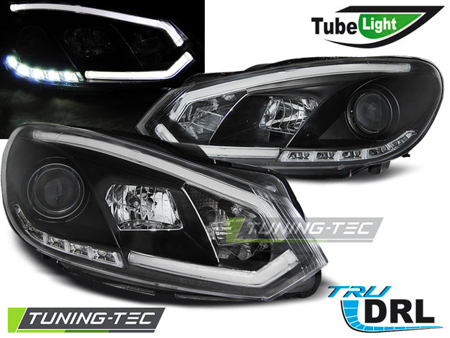Phares tubulaires avec feux de jour noirs compatibles VW Golf VI 08-12