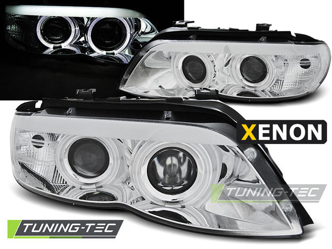 Phares xénon Angel Eyes chromés compatibles BMW X5 E53 11.03-06