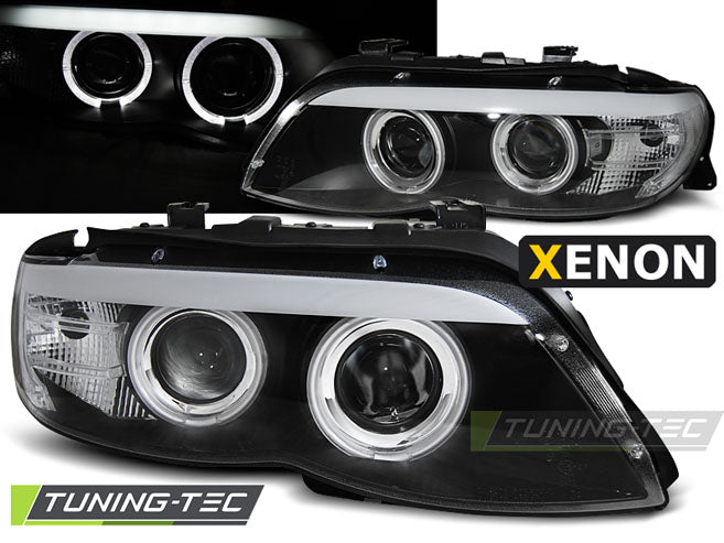 Phares xénon Angel Eyes noirs compatibles BMW X5 E53 03-06