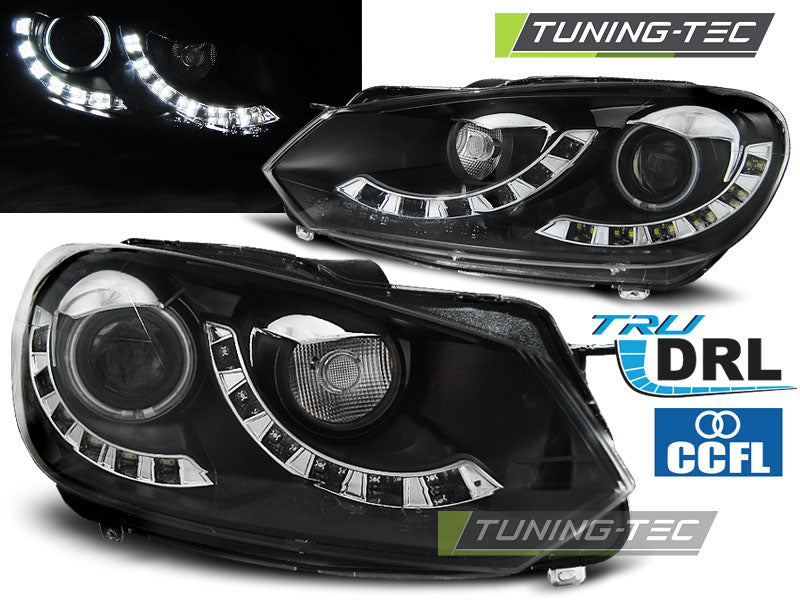 Phares doubles avec feux de jour noirs compatibles VW Golf 6 10.08-12