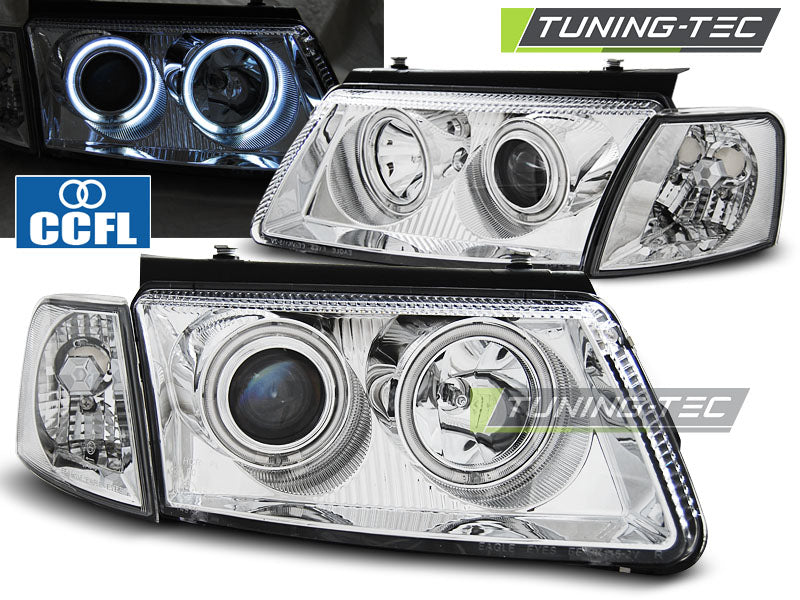 Phares Angel Eyes CCFL chromés compatibles VW Passat B5 3B 11.96-08.00