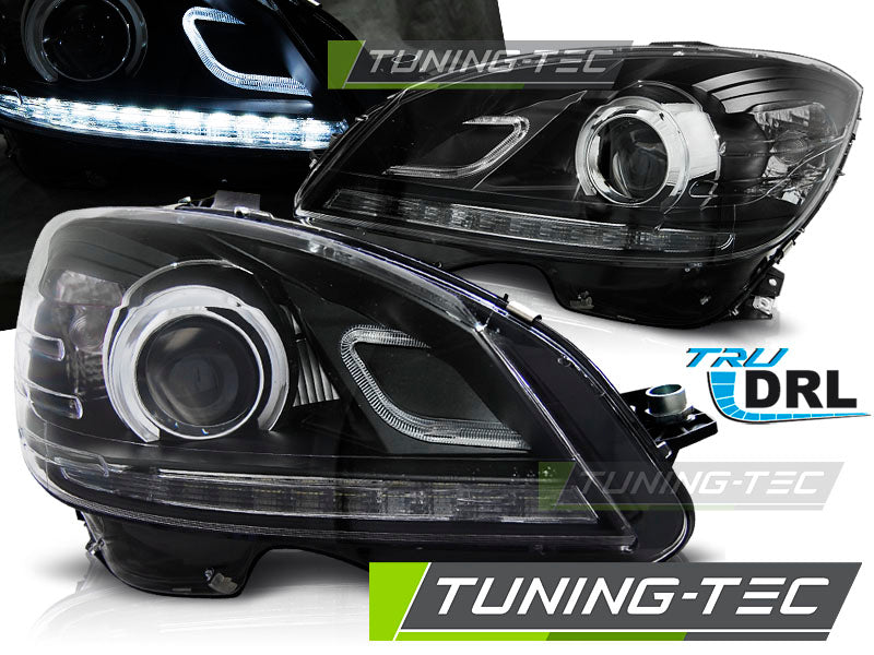 Phares avec feux de jour noirs compatibles avec Mercedes W204 07-10