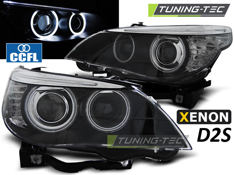 Phares au xénon D2S Angel Eyes CCFL noirs compatibles BMW E60/E61 03-04