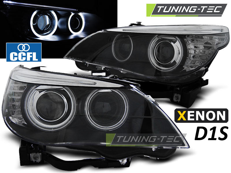 Phares au xénon D1S Angel Eyes CCFL noirs compatibles BMW E60/E61 05-07