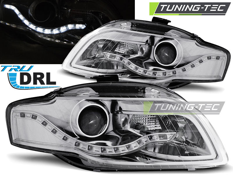 Phares avec feux de jour chromés pour Audi A4 B7 (11.04-03.08)