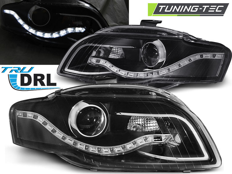 Phares avec feux de jour noirs pour Audi A4 B7 (11.04-03.08)