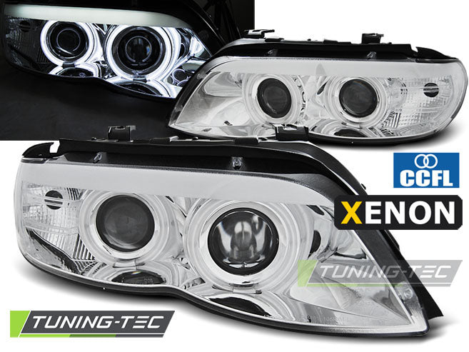 Phares au xénon Angel Eyes CCFL chromés compatibles BMW X5 E53 11.03-06