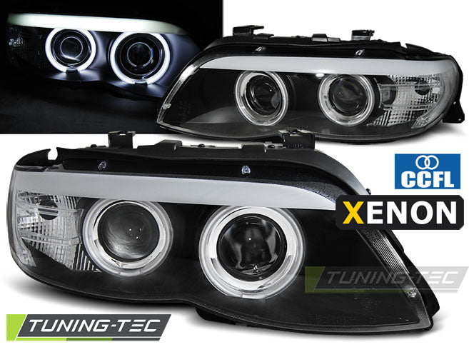 Phares au xénon Angel Eyes CCFL noirs compatibles BMW X5 E53 11.03-06