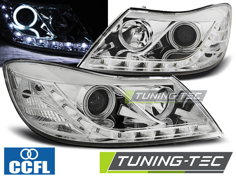 Phares chromés à feux de jour compatibles avec SKODA OCTAVIA 09-12