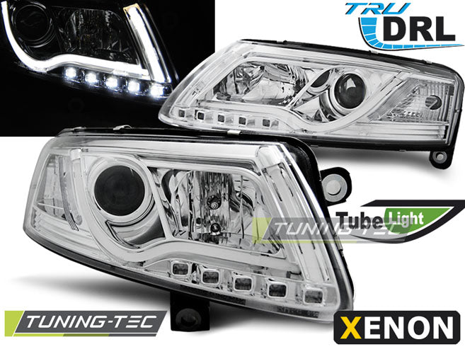 Phares au xénon avec feux de jour chromés, compatibles avec Audi A6 C6 04-08